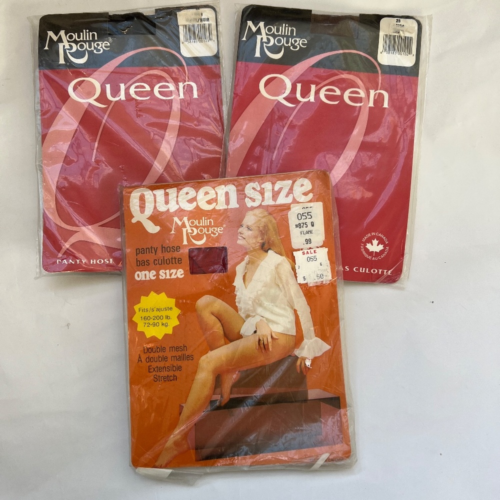 Moulin Rouge Queen Size Panty Hose Hoisery Pink Taupe Black Vintage New NOS